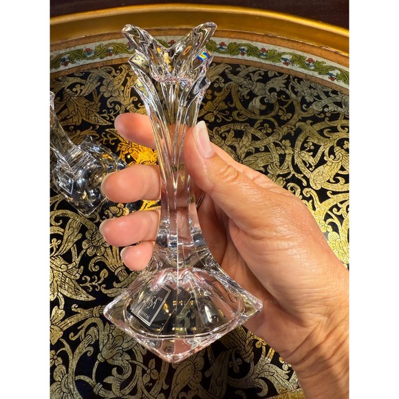 Mikasa Lead Crystal Candle Holders – Art Deco Style Pair, 5.5\
